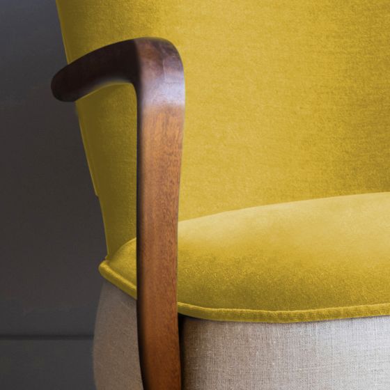 Calvin Armchair in Mustard Yellow Velvet and Linen - Image 3